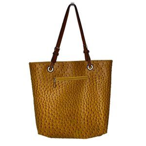 Yellow-Orange Ostrich Print Vinyl Tote By Scarleton Los Angeles Double Straps